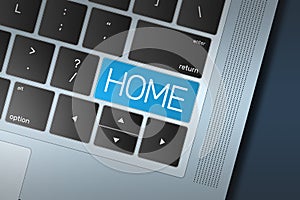 Blue Home Call to Action button on a black and silver keyboard