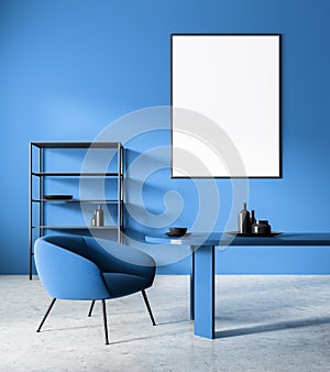 Blue home office interior, poster