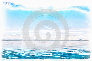 Blue Horizon Digital Watercolor Painting