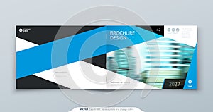 Blue Horizontal Brochure Cover Template Layout Design. Corporate Business Horizontal Brochure, Annual Report, Catalog