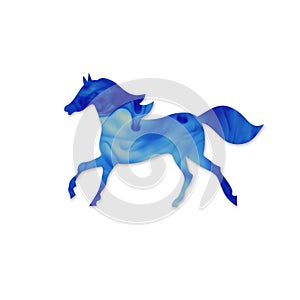 Blue horse silhouette. Running Horse Silhouette. Cloud of ink i