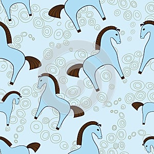 Blue horses boyish seamless pattern on rings backgroung photo