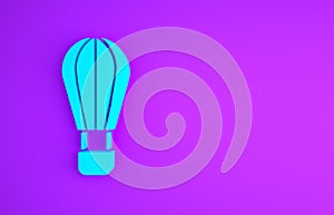 Blue Hot air balloon icon isolated on purple background. Air transport for travel. Minimalism concept. 3d illustration