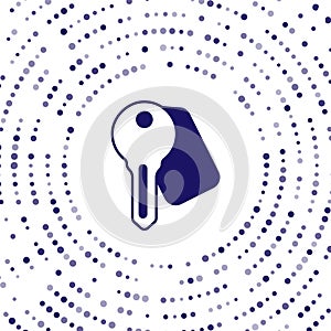 Blue Hotel door lock key icon isolated on white background. Abstract circle random dots. Vector