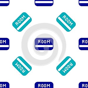 Blue Hotel key card from the room icon isolated seamless pattern on white background. Access control. Touch sensor