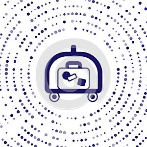 Blue Hotel luggage cart with suitcase icon isolated on white background. Traveling baggage sign. Travel luggage icon