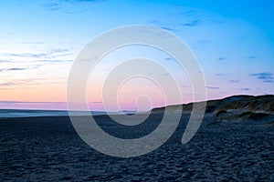 Blue hour on the beach after sunset North Sea Denmark