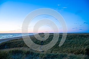 Blue hour on the beach after sunset North Sea Denmark