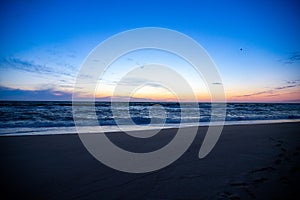 Blue hour on the beach after sunset North Sea Denmark