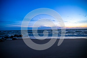 Blue hour on the beach after sunset North Sea Denmark