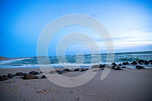 Blue hour on the beach after sunset North Sea Denmark