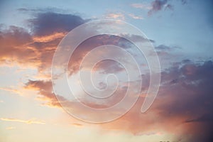 Blue hour - gorgeous sunset sky with pink twinkle clouds. Natural background