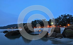 Blue hour panorama at beach