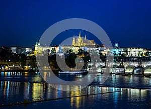 Blue hour Picture of Prague castle and Charles bridge