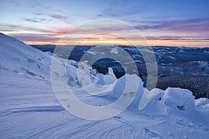 Blue hour from Prasiva mountain in Low Tatras during winter