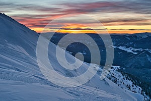 Blue hour from Prasiva mountain in Low Tatras during winter