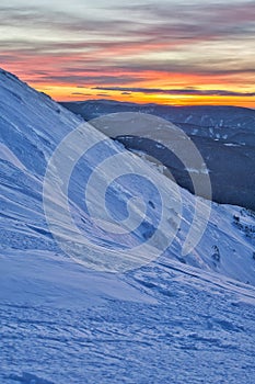 Blue hour from Prasiva mountain in Low Tatras during winter