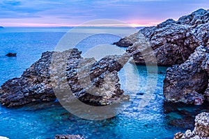 Blue hour at the sea El Portitxol, Catalonia, Spain