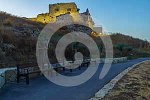 Blue hour view of the Crusader Ottoman Fortress Migdal Tsedek