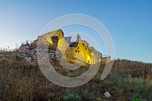 Blue hour view of the Crusader Ottoman Fortress Migdal Tsedek photo