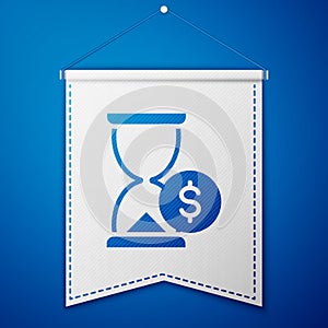Blue Hourglass with dollar icon isolated on blue background. Money time. Sandglass and money. Growth, income, savings