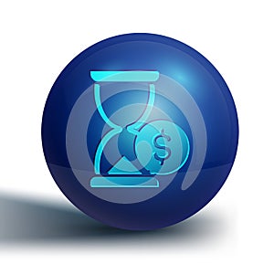 Blue Hourglass with dollar icon isolated on white background. Money time. Sandglass and money. Growth, income, savings
