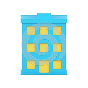 Blue house building with yellow windows and entrance front view realistic 3d icon vector