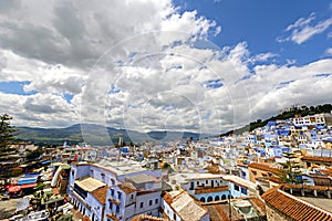 Blue house of Chefchaouen with blue sky in Morocco, Africa.