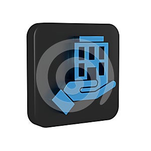 Blue House in hand icon isolated on transparent background. Insurance concept. Security, safety, protection, protect