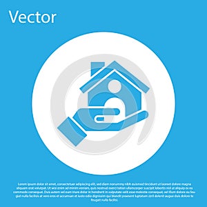 Blue House insurance icon isolated on blue background. Security, safety, protection, protect concept. White circle