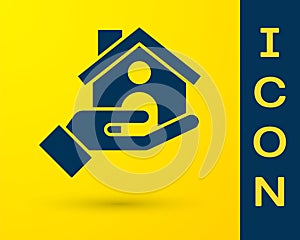 Blue House insurance icon isolated on yellow background. Security, safety, protection, protect concept. Vector.