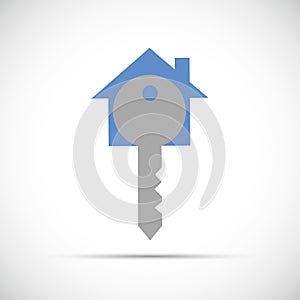 Blue house key vector icon