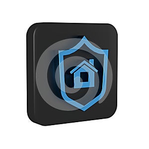 Blue House with shield icon isolated on transparent background. Insurance concept. Security, safety, protection, protect