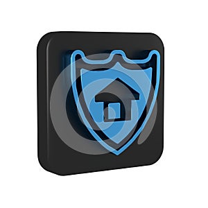 Blue House with shield icon isolated on transparent background. Insurance concept. Security, safety, protection, protect