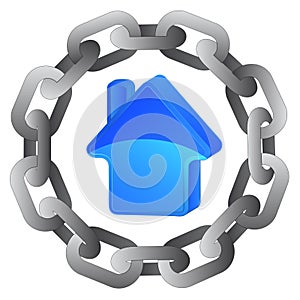 Blue house in strong steel circle chain