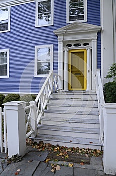 Blue house with yellow door