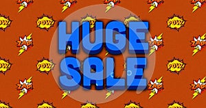 Blue Huge Sale with Pow! & Zap! on a retro superhero-themed digital image