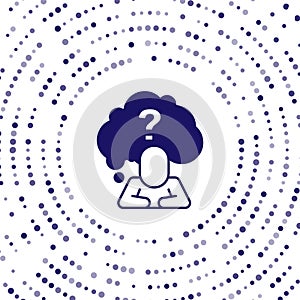 Blue Human head with question mark icon isolated on white background. Abstract circle random dots. Vector