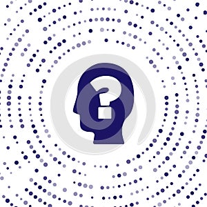 Blue Human head with question mark icon isolated on white background. Abstract circle random dots. Vector