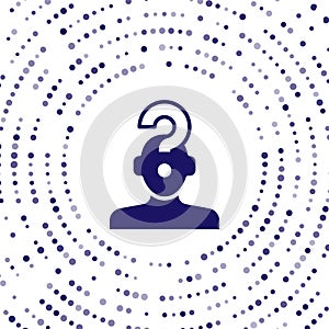 Blue Human head with question mark icon isolated on white background. Abstract circle random dots. Vector