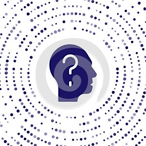 Blue Human head with question mark icon isolated on white background. Abstract circle random dots. Vector