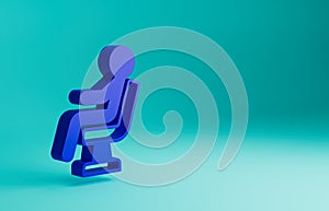 Blue Human waiting in airport terminal icon isolated on blue background. Minimalism concept. 3D render illustration