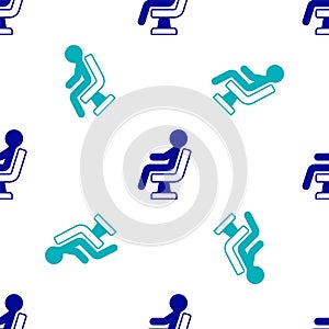 Blue Human waiting in airport terminal icon isolated seamless pattern on white background. Vector