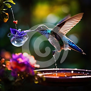 Blue Humming Bird about to feed