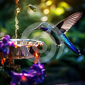 Blue Humming Bird about to feed