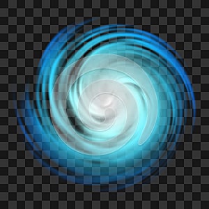 Blue hurricane symbol on dark transparent background