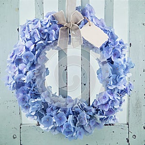 Blue hydrangea flower wreath