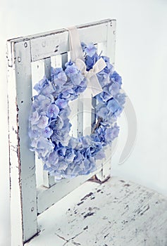 Blue hydrangea flower wreath