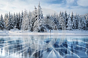 Blue ice and cracks on the surface of the .