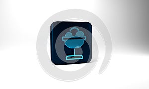 Blue Ice cream in the bowl icon isolated on grey background. Sweet symbol. Blue square button. 3d illustration 3D render